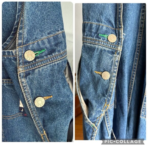 Vintage 90s Tommy Hilfiger Denim Overalls Loose Spellout Hip Hop XL Baggy - Picture 11 of 13